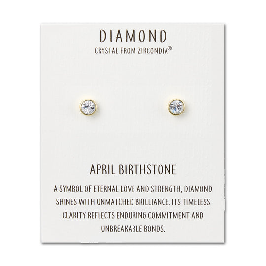 Gold Plated April (Diamond) Birthstone Earrings Created with Zircondia® Crystals - Philip Jones Jewellery