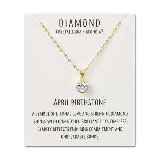 Gold Plated April (Diamond) Birthstone Necklace Created with Zircondia® Crystals - Philip Jones Jewellery