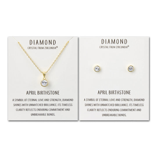 Gold Plated April (Diamond) Birthstone Necklace & Earrings Set Created with Zircondia® Crystals - Philip Jones Jewellery