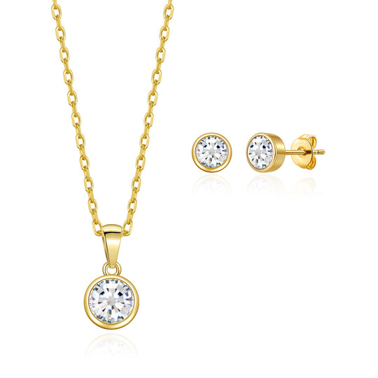 Gold Plated April (Diamond) Birthstone Necklace & Earrings Set Created with Zircondia® Crystals - Philip Jones Jewellery