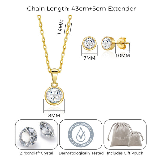 Gold Plated April (Diamond) Birthstone Necklace & Earrings Set Created with Zircondia® Crystals - Philip Jones Jewellery