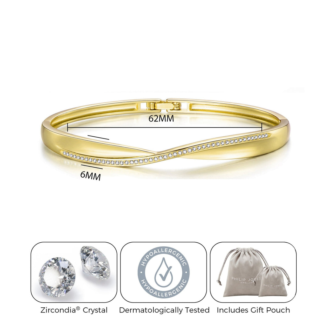 Gold Plated Arc Bangle Created with Zircondia® Crystals (7 Inch) - Philip Jones Jewellery