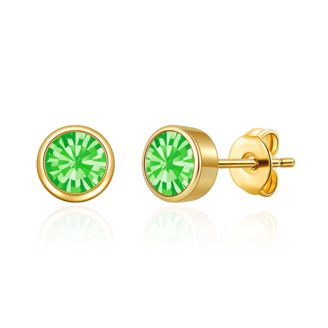 Gold Plated August (Peridot) Birthstone Earrings Created with Zircondia® Crystals - Philip Jones Jewellery