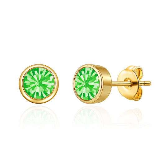 Gold Plated August (Peridot) Birthstone Earrings Created with Zircondia® Crystals - Philip Jones Jewellery