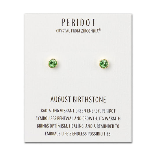 Gold Plated August (Peridot) Birthstone Earrings Created with Zircondia® Crystals - Philip Jones Jewellery