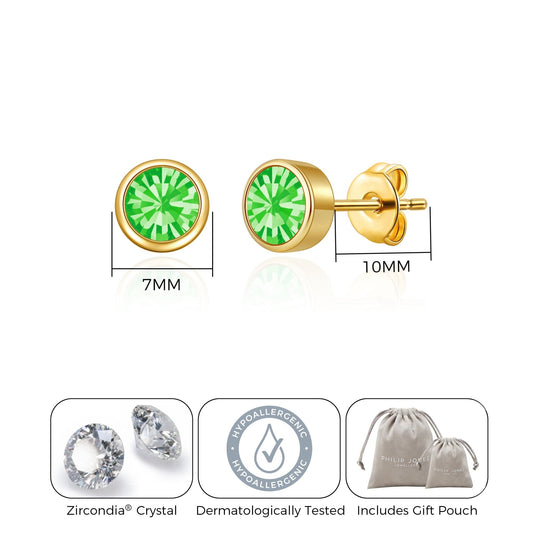 Gold Plated August (Peridot) Birthstone Earrings Created with Zircondia® Crystals - Philip Jones Jewellery