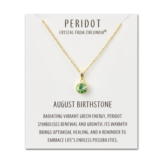 Gold Plated August (Peridot) Birthstone Necklace Created with Zircondia® Crystals - Philip Jones Jewellery