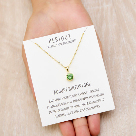 Gold Plated August (Peridot) Birthstone Necklace Created with Zircondia® Crystals - Philip Jones Jewellery
