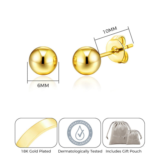 Gold Plated Ball Stud Earrings - Philip Jones Jewellery