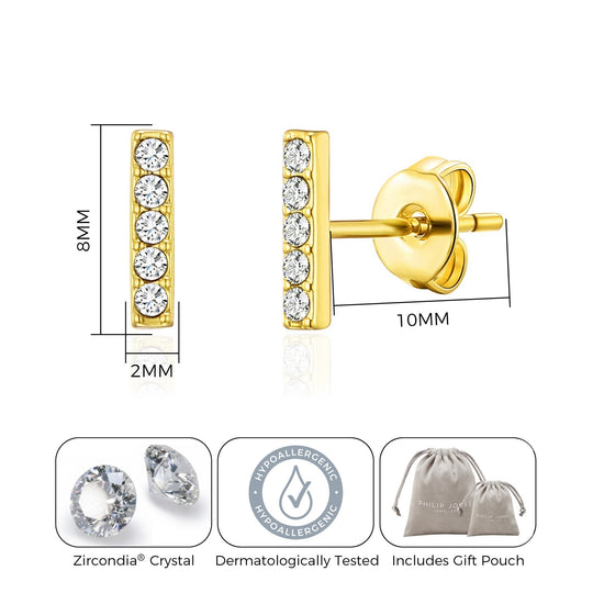 Gold Plated Bar Earrings Created with Zircondia® Crystals - Philip Jones Jewellery