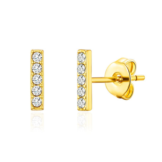 Gold Plated Bar Earrings Created with Zircondia® Crystals - Philip Jones Jewellery