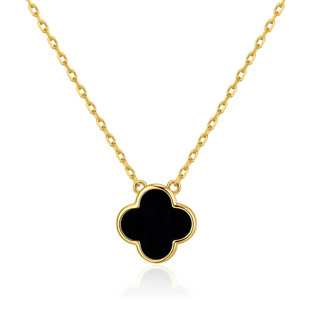 Gold Plated Black Onyx Gemstone Clover Necklace - Philip Jones Jewellery