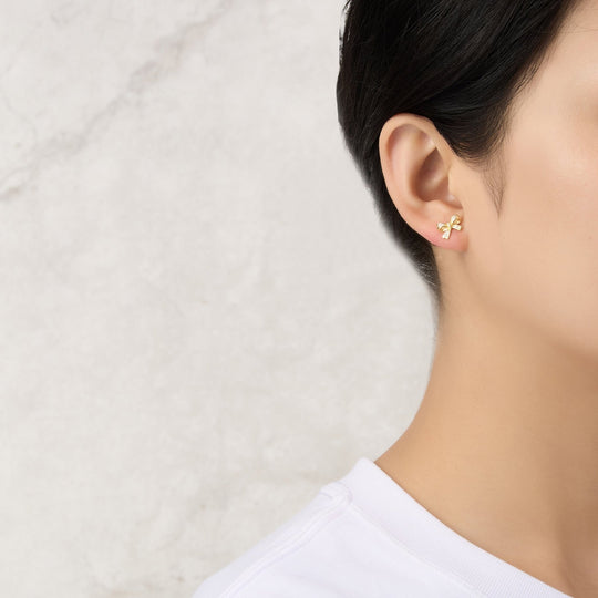 Gold Plated Bow Earrings Created with Zircondia® Crystals - Philip Jones Jewellery