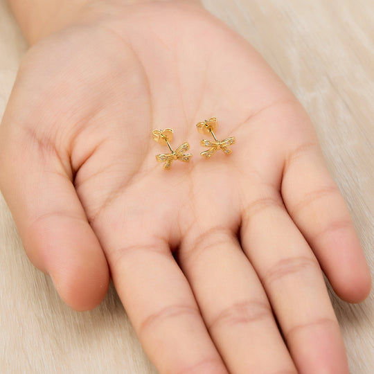 Gold Plated Bow Earrings Created with Zircondia® Crystals - Philip Jones Jewellery