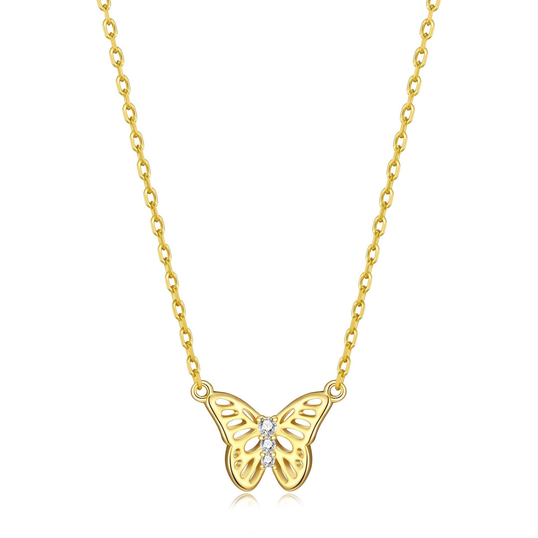 Gold Plated Butterfly Necklace Created with Zircondia® Crystals - Philip Jones Jewellery