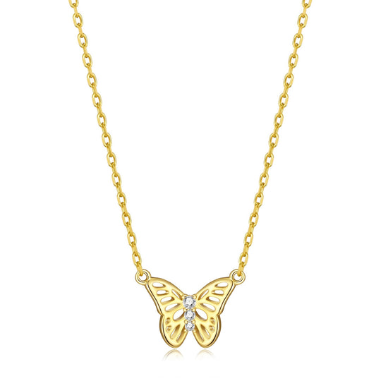 Gold Plated Butterfly Necklace Created with Zircondia® Crystals - Philip Jones Jewellery