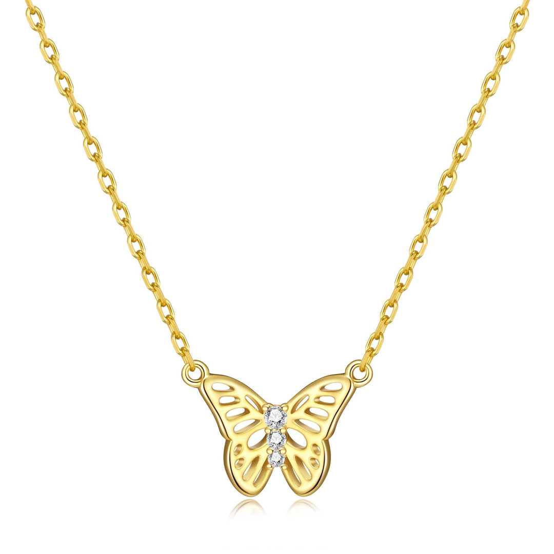 Gold Plated Butterfly Necklace Created with Zircondia® Crystals - Philip Jones Jewellery