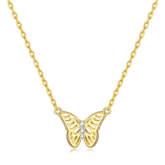 Gold Plated Butterfly Necklace Created with Zircondia® Crystals - Philip Jones Jewellery