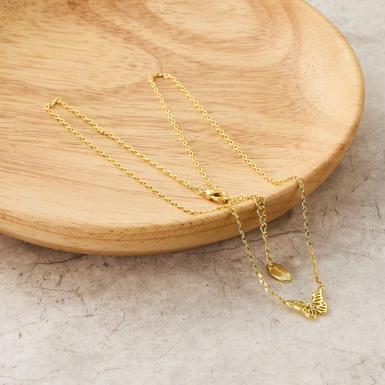 Gold Plated Butterfly Necklace Created with Zircondia® Crystals - Philip Jones Jewellery