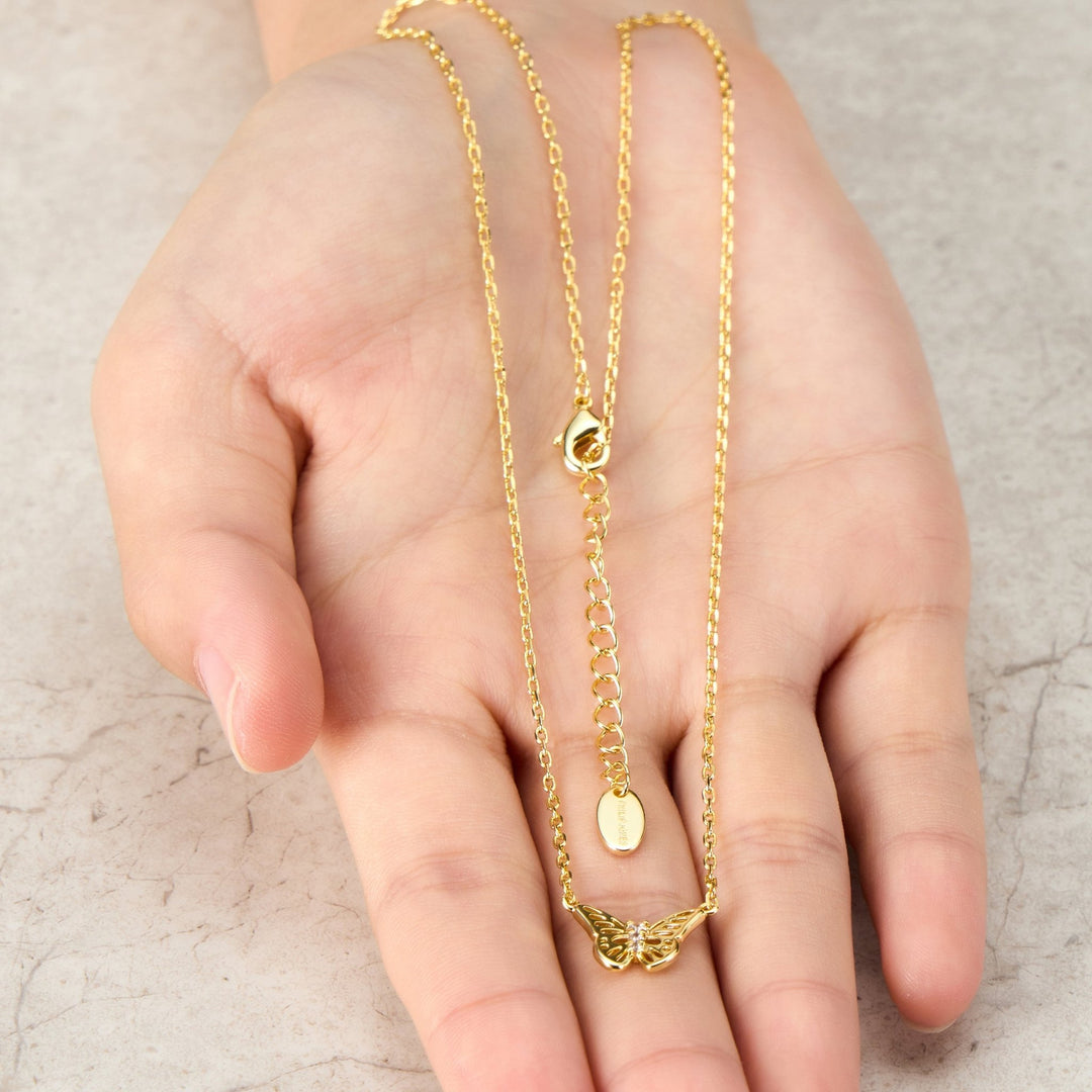 Gold Plated Butterfly Necklace Created with Zircondia® Crystals - Philip Jones Jewellery