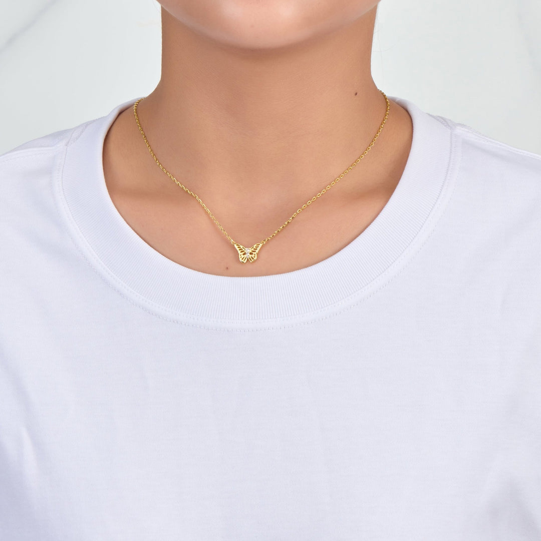 Gold Plated Butterfly Necklace Created with Zircondia® Crystals - Philip Jones Jewellery