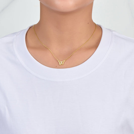 Gold Plated Butterfly Necklace Created with Zircondia® Crystals - Philip Jones Jewellery