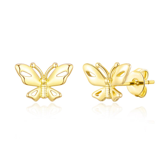 Gold Plated Butterfly Stud Earrings - Philip Jones Jewellery