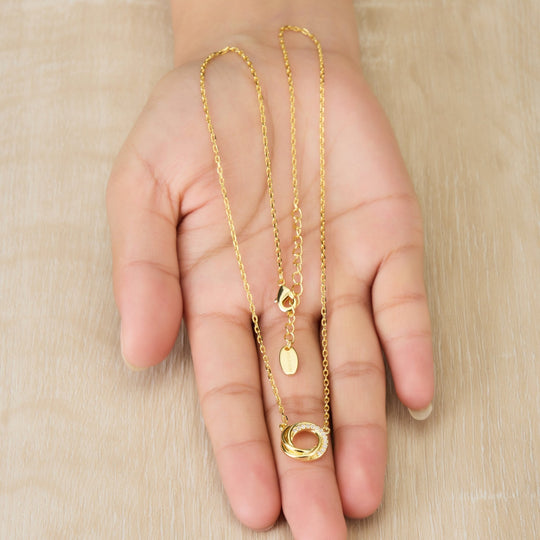 Gold Plated Circle Knot Necklace Created with Zircondia® Crystals - Philip Jones Jewellery