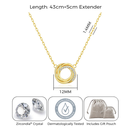 Gold Plated Circle Knot Necklace Created with Zircondia® Crystals - Philip Jones Jewellery
