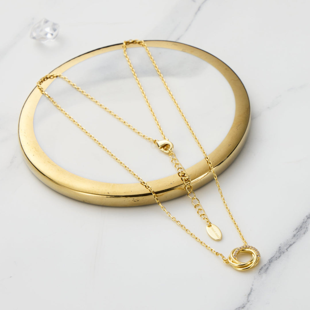 Gold Plated Circle Knot Necklace Created with Zircondia® Crystals - Philip Jones Jewellery