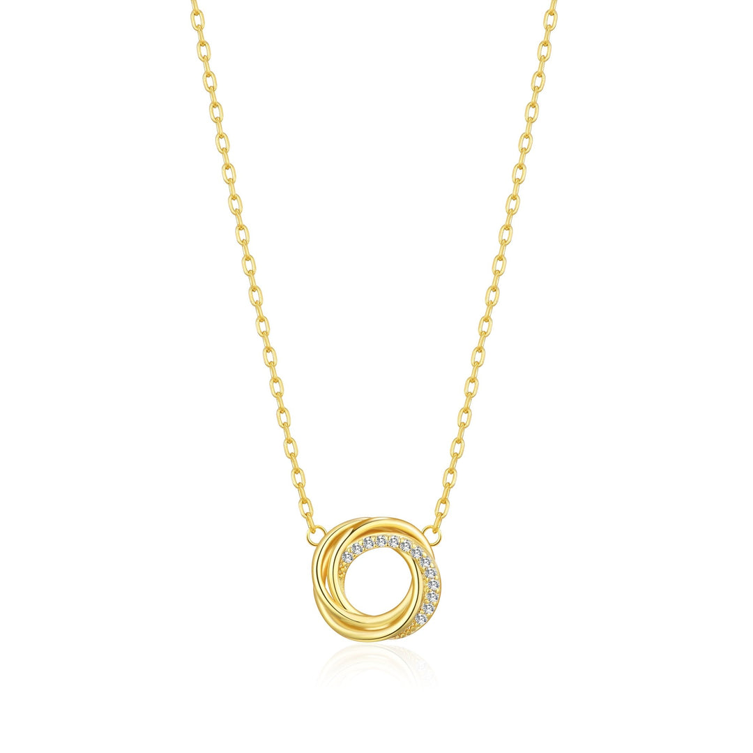 Gold Plated Circle Knot Necklace Created with Zircondia® Crystals - Philip Jones Jewellery