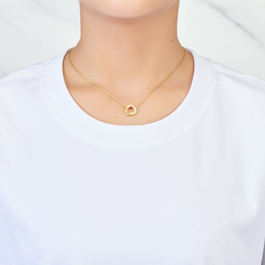 Gold Plated Circle Knot Necklace Created with Zircondia® Crystals - Philip Jones Jewellery