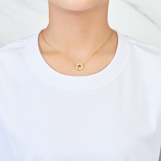 Gold Plated Circle Knot Necklace Created with Zircondia® Crystals - Philip Jones Jewellery