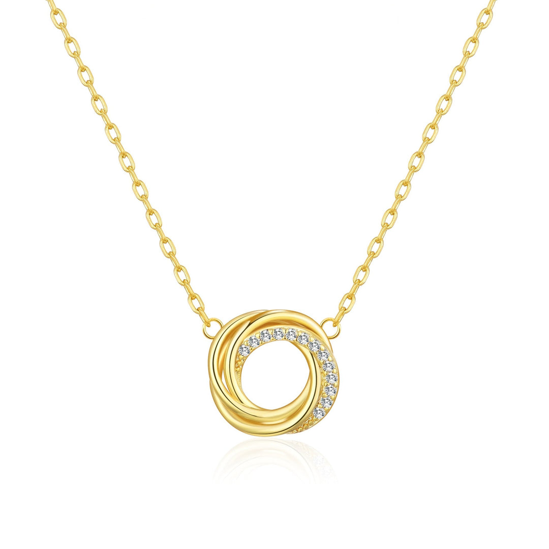 Gold Plated Circle Knot Necklace Created with Zircondia® Crystals - Philip Jones Jewellery