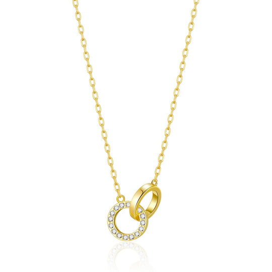 Gold Plated Circle Link Necklace Created with Zircondia® Crystals - Philip Jones Jewellery