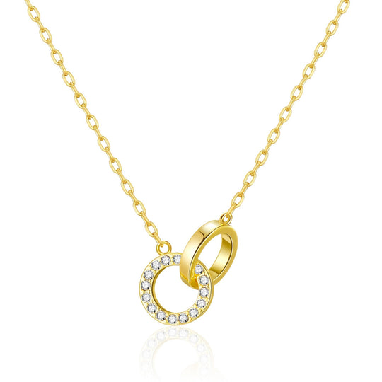Gold Plated Circle Link Necklace Created with Zircondia® Crystals - Philip Jones Jewellery