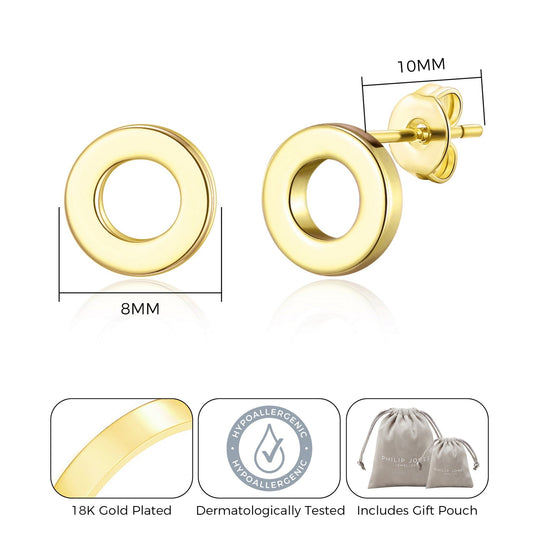 Gold Plated Circle Stud Earrings - Philip Jones Jewellery