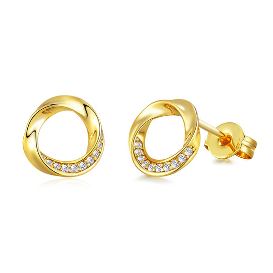 Gold Plated Circle Twist Earrings Created with Zircondia® Crystals - Philip Jones Jewellery