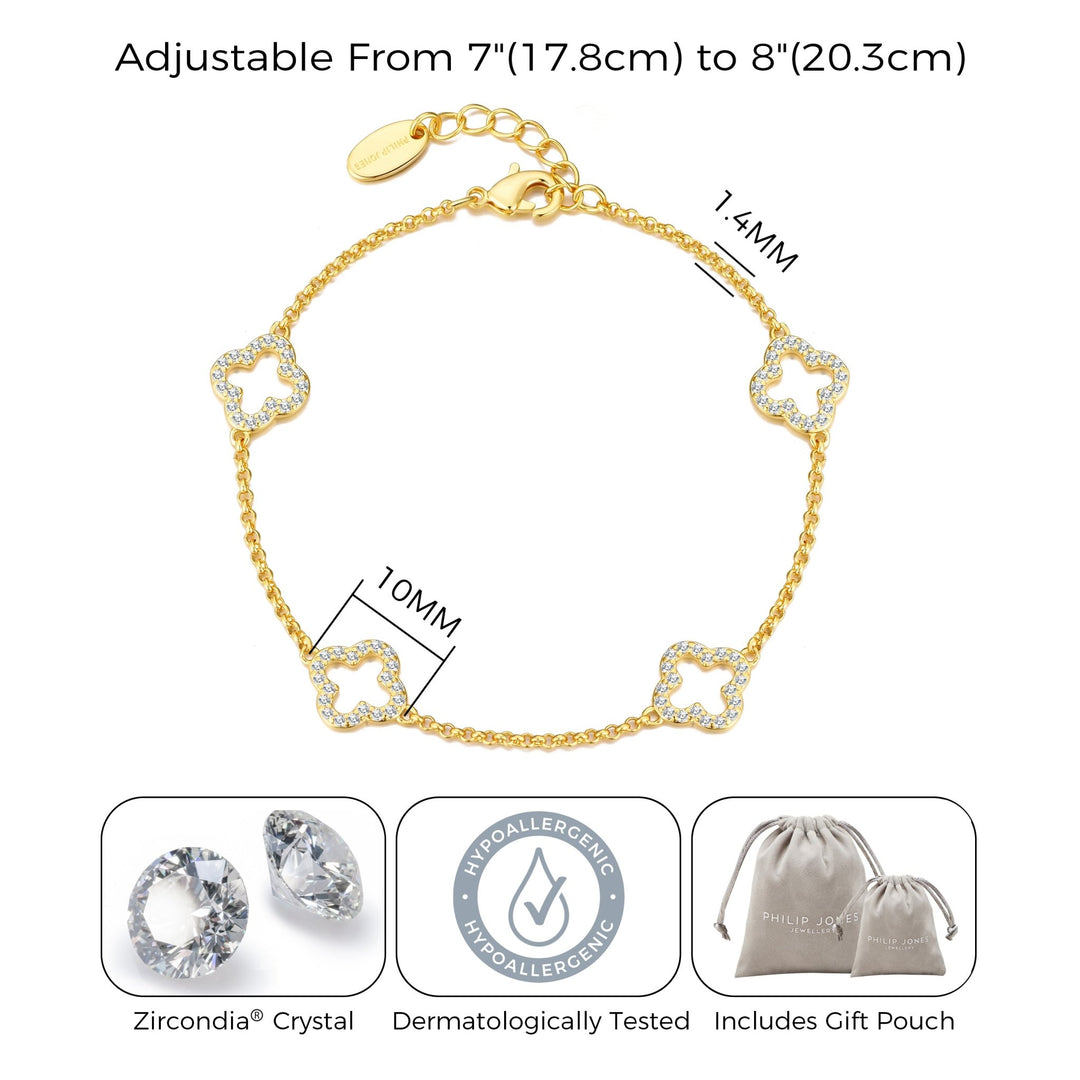 Gold Plated Clover Bracelet Created with Zircondia® Crystals - Philip Jones Jewellery