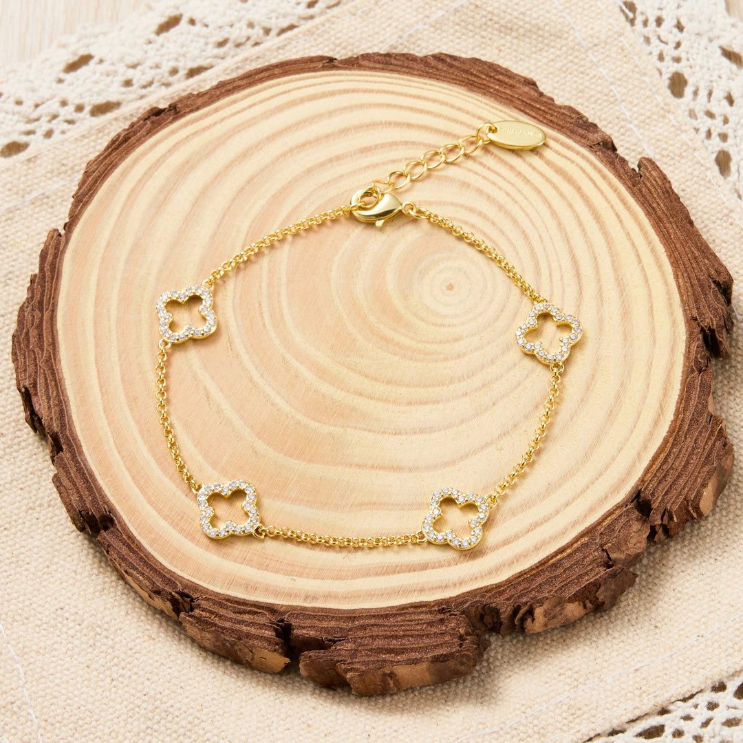 Gold Plated Clover Bracelet Created with Zircondia® Crystals - Philip Jones Jewellery