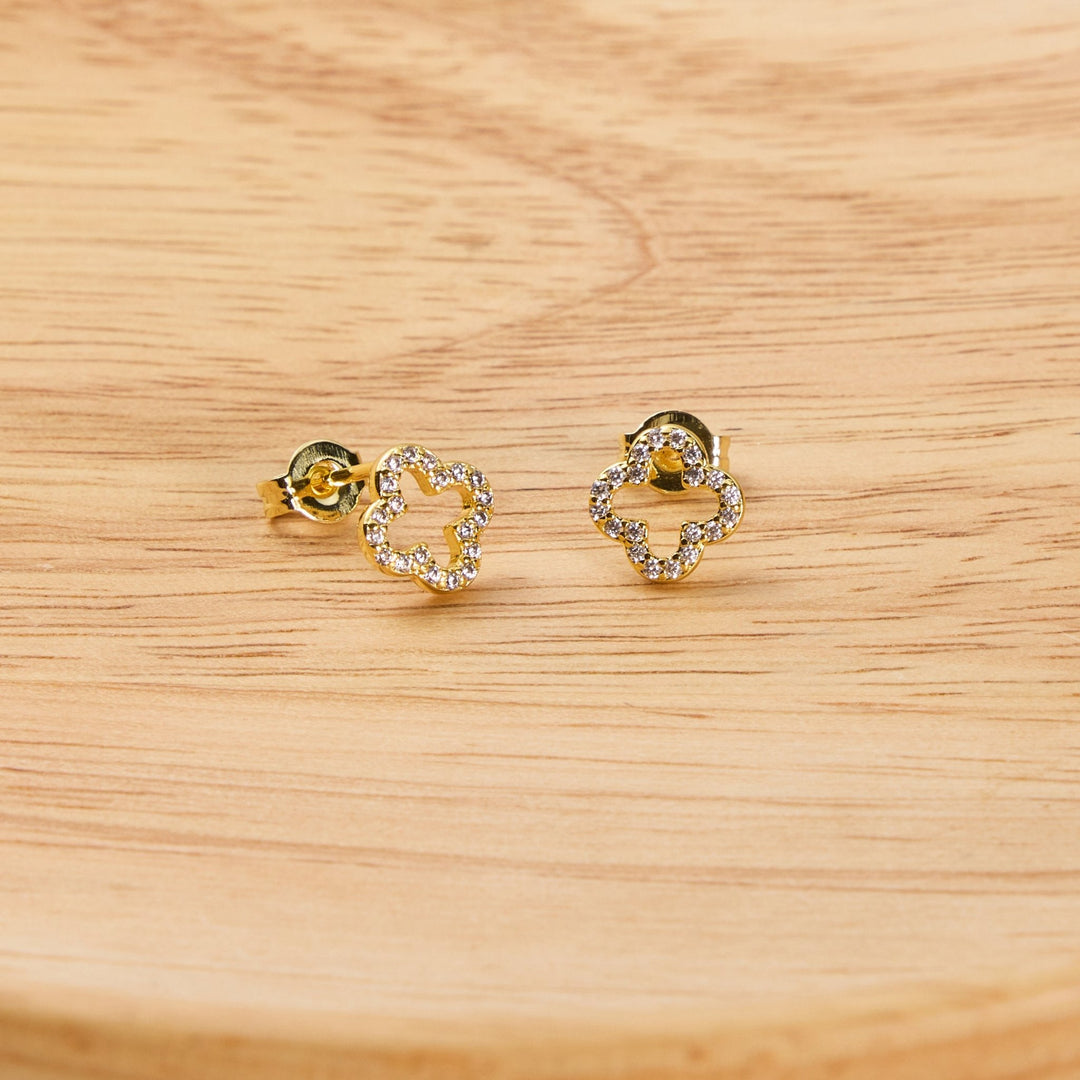 Gold Plated Clover Earrings Created with Zircondia® Crystals - Philip Jones Jewellery