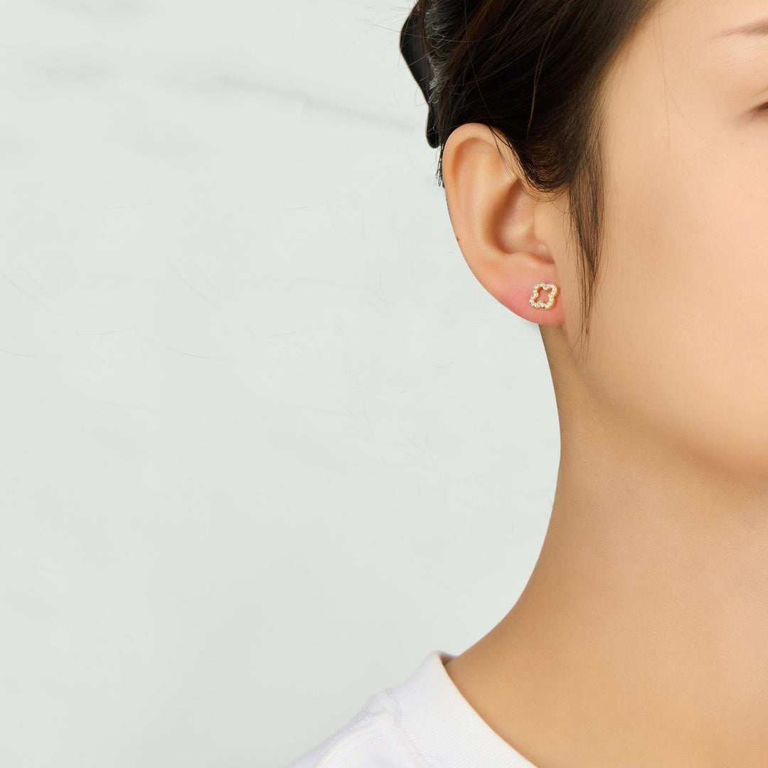 Gold Plated Clover Earrings Created with Zircondia® Crystals - Philip Jones Jewellery