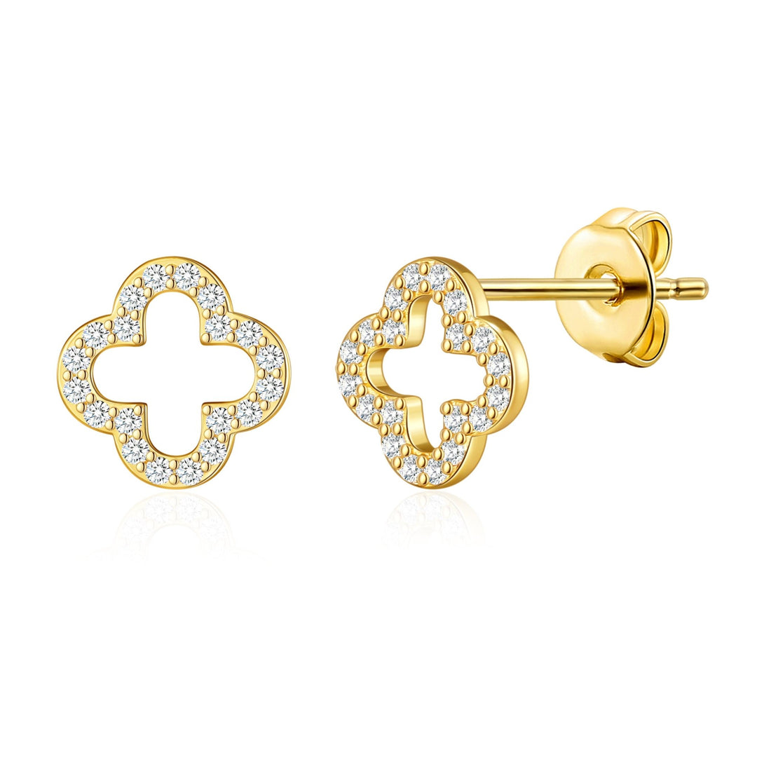 Gold Plated Clover Earrings Created with Zircondia® Crystals - Philip Jones Jewellery