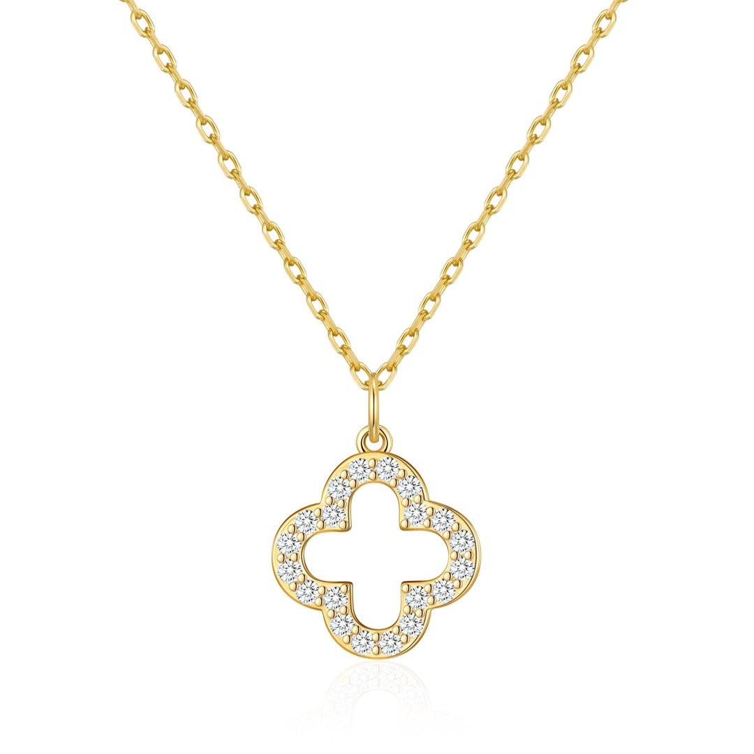 Gold Plated Clover Necklace Created with Zircondia® Crystals - Philip Jones Jewellery