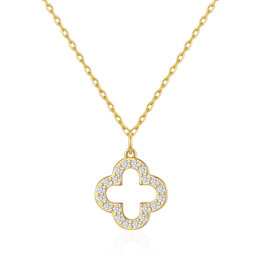 Gold Plated Clover Necklace Created with Zircondia® Crystals - Philip Jones Jewellery