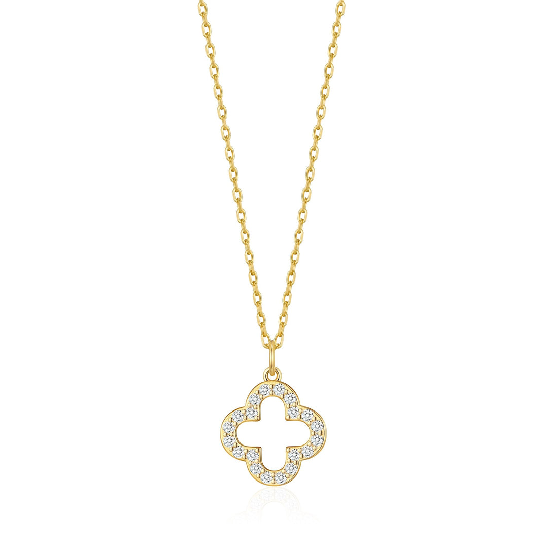 Gold Plated Clover Necklace Created with Zircondia® Crystals - Philip Jones Jewellery