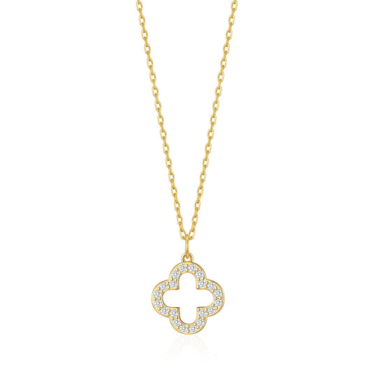 Gold Plated Clover Necklace Created with Zircondia® Crystals - Philip Jones Jewellery