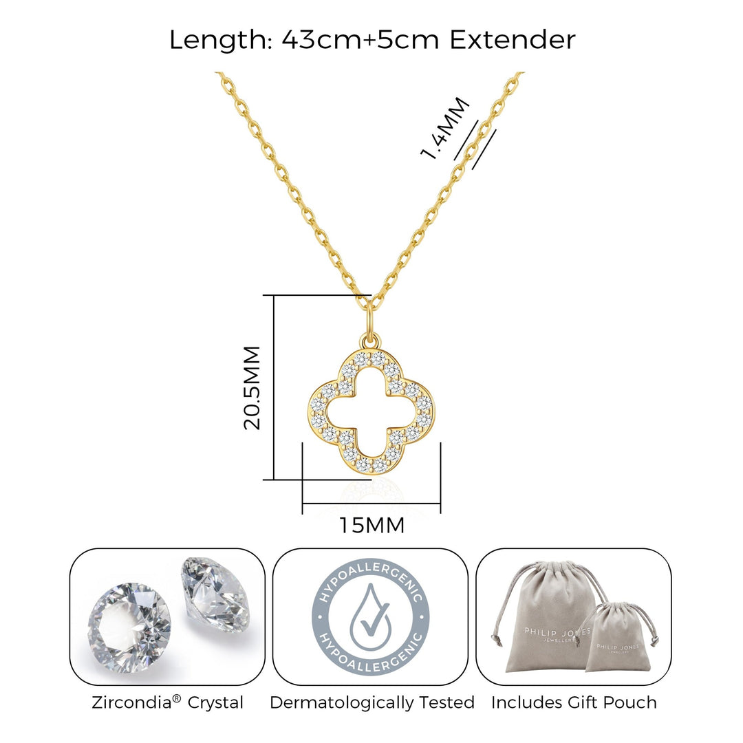 Gold Plated Clover Necklace Created with Zircondia® Crystals - Philip Jones Jewellery