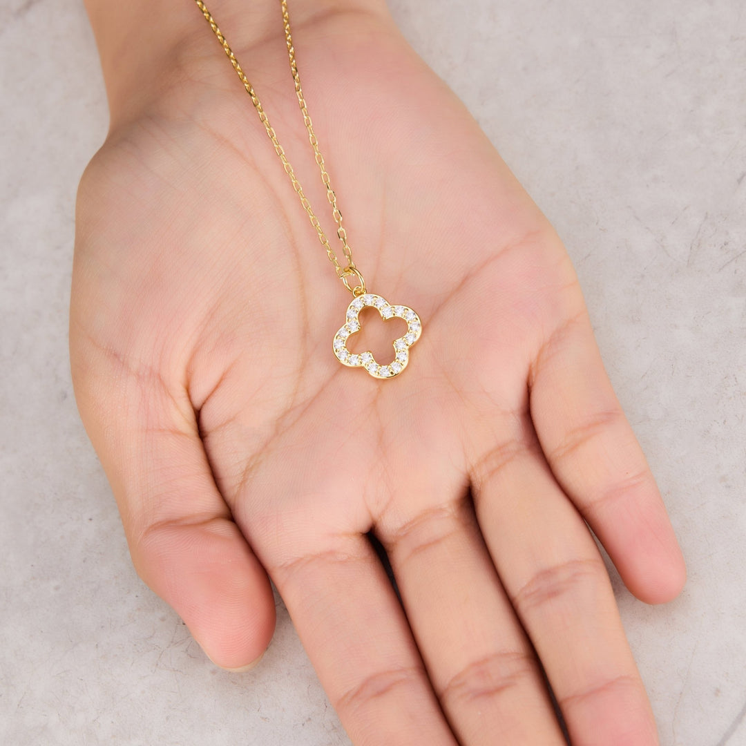 Gold Plated Clover Necklace Created with Zircondia® Crystals - Philip Jones Jewellery