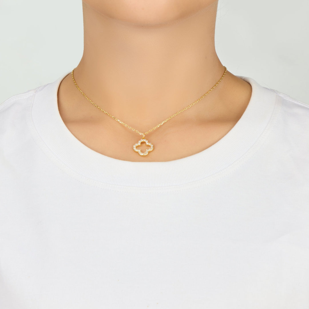 Gold Plated Clover Necklace Created with Zircondia® Crystals - Philip Jones Jewellery